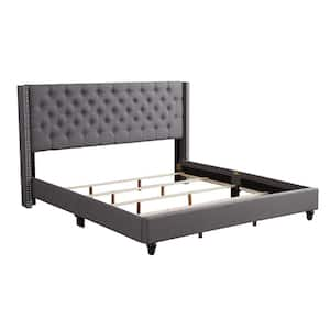 Julie Gray Tufted Upholstered Low Profile King Panel Bed