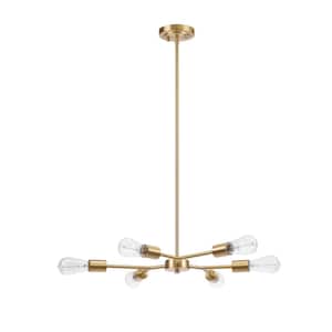 6-Light Matte Brass Chandelier with Adjustable Hanging Height