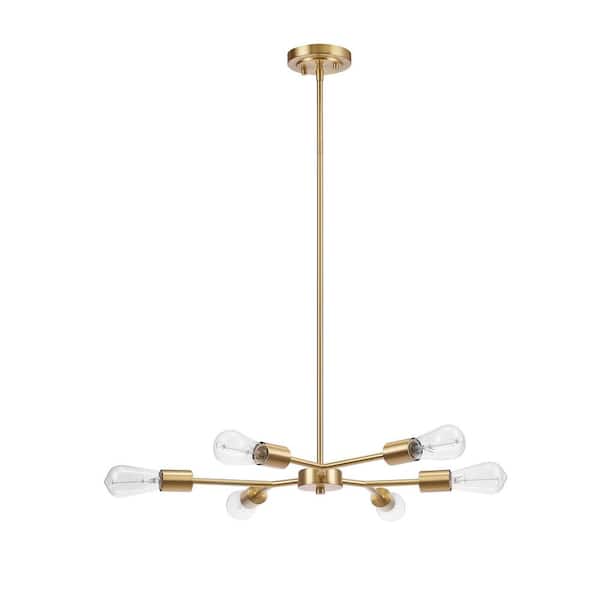 Globe Electric 6-Light Matte Brass Chandelier with Adjustable Hanging Height