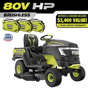 80V HP Brushless 46 in. Battery Electric Cordless Riding Lawn Tractor with (3) 80V 10Ah Batteries and Charger