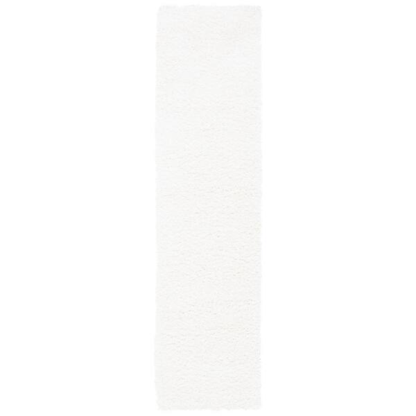 Shag 2 ft. x 21 ft. White Solid Runner Rug
