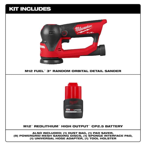 M12 FUEL 12V Lithium-Ion Brushless Cordless 3 in. Random Orbital Detail Sander with M12 2.5 Ah Battery