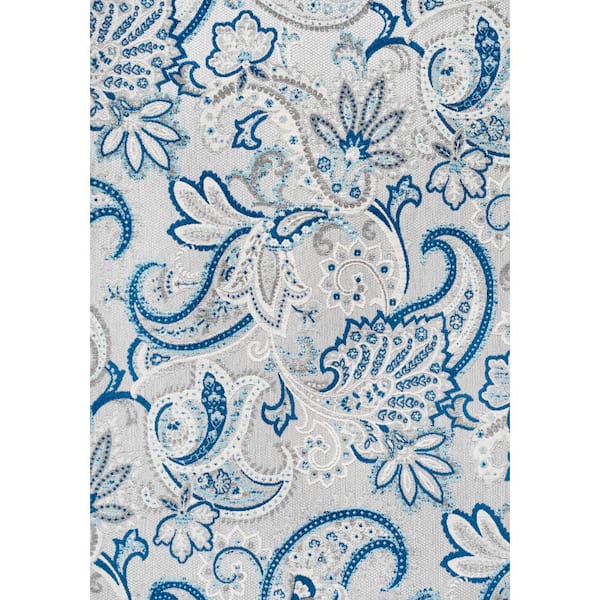 Gordes Paisley High-Low Light Gray/Blue 5 ft. x 8 ft. Indoor/Outdoor Area Rug