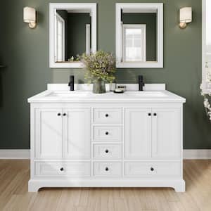 Deborah 60 in. W x 22 in. D x 35 in. H Double Bath Vanity in White with White Cultured Marble Top and 24 in. Mirrors
