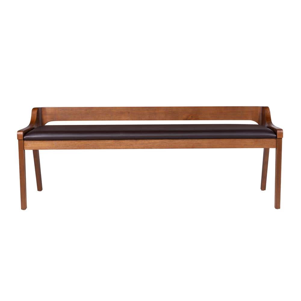 Rasmus Chestnut Brown Acacia Wood Dining Bench with Faux Leather Seat