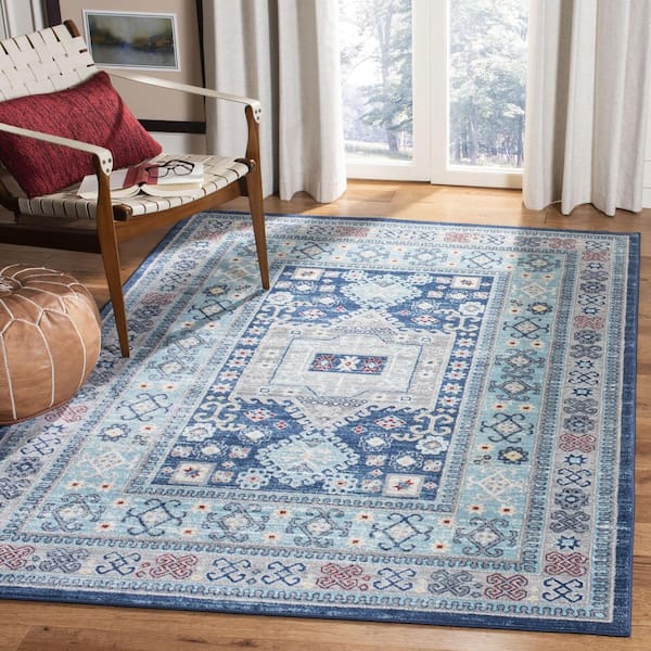 Kazak Blue/Creme 9 ft. x 12 ft. Border Persian Oriental Area Rug