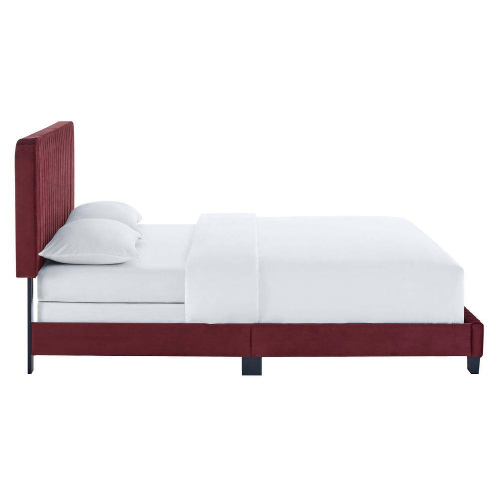 Glam Deco Maroon Velvet Tufted Twin Bed with Sturdy Frame
