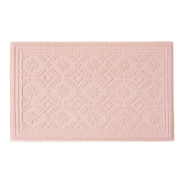 Merley 20 in. x 32 in. Light Pink Floral Cotton Rectangle Bath Mat