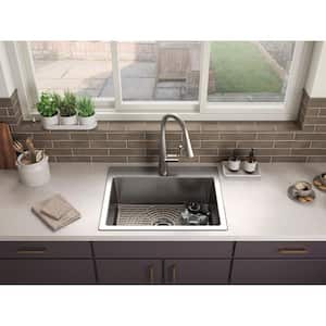 Cursiva Stainless Steel 27 in. Single Bowl Top-Mount/Undermount Kitchen Sink with Faucet