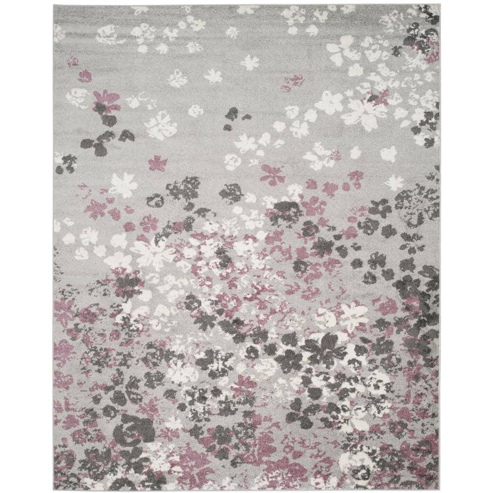 Adirondack Light Grey and Purple Floral 9' x 12' Area Rug