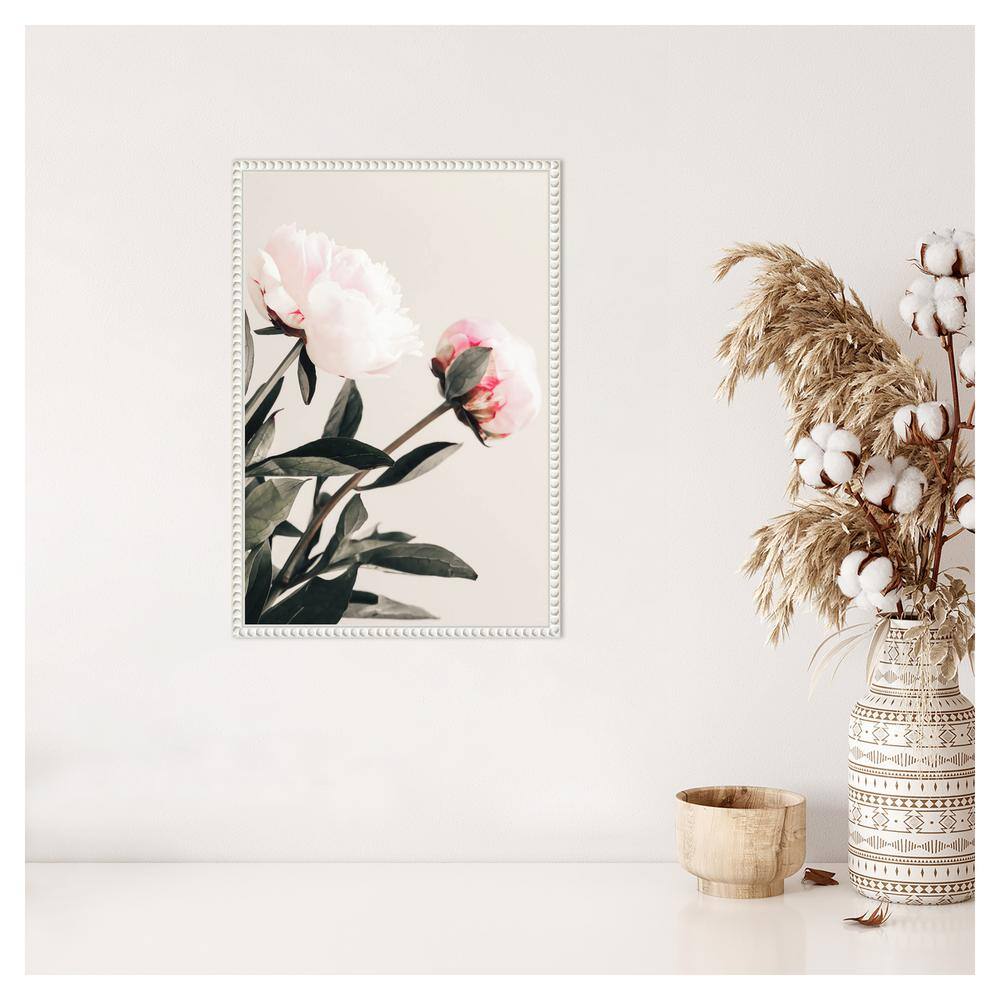 White Beaded Frame Peony Canvas Wall Art Print