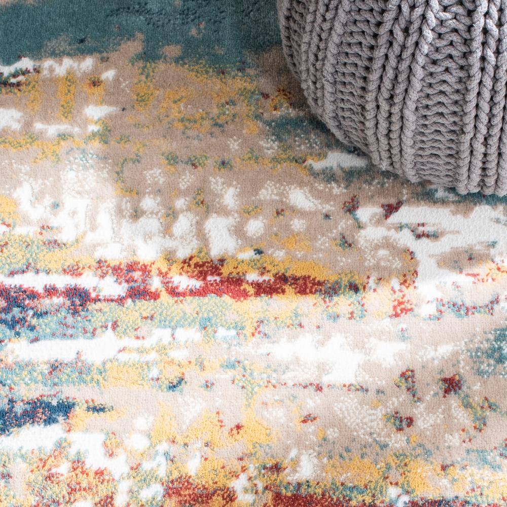 Skyler 8' x 10' Beige and Burgundy Abstract Synthetic Rug