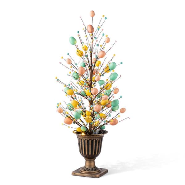 36 in. H Easter Egg and Berries Urn Porch Tree, 20 Warm White Lights with timer