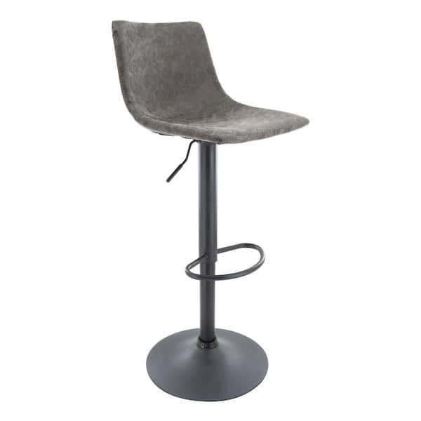 Leisuremod Tilbury Modern Adjustable Leather Bar Stool Black Iron Base With Footrest & 360-Degree Swivel in Grey