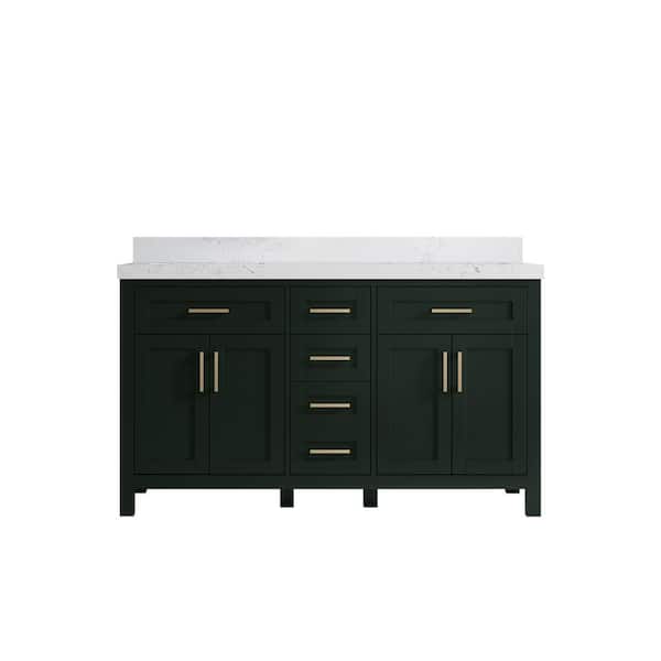 Willow Collections Cambridge 60 in. W x 22 in. D x 36 in. H Double Sink Bath Vanity in Dark Green with 2 in. Empira Quartz Top