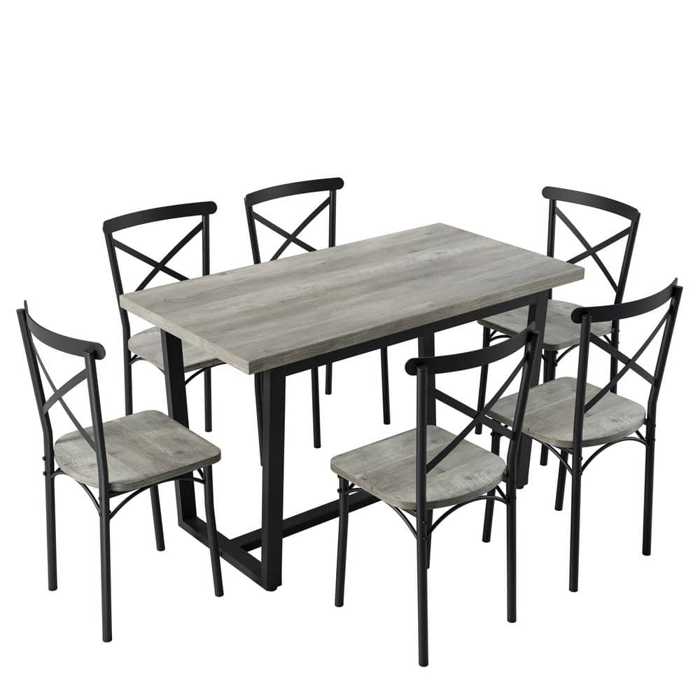 Black 7-Piece Acacia Wood Outdoor Dining Sets with 6 Textilene Dining Chair