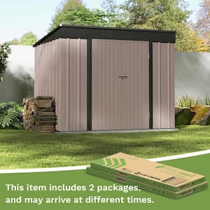 8 ft. W x 6 ft. D New Designed Outdoor Storage Brown Metal Shed with Sloping Roof and Double Lockable Door (42 sq. ft.)