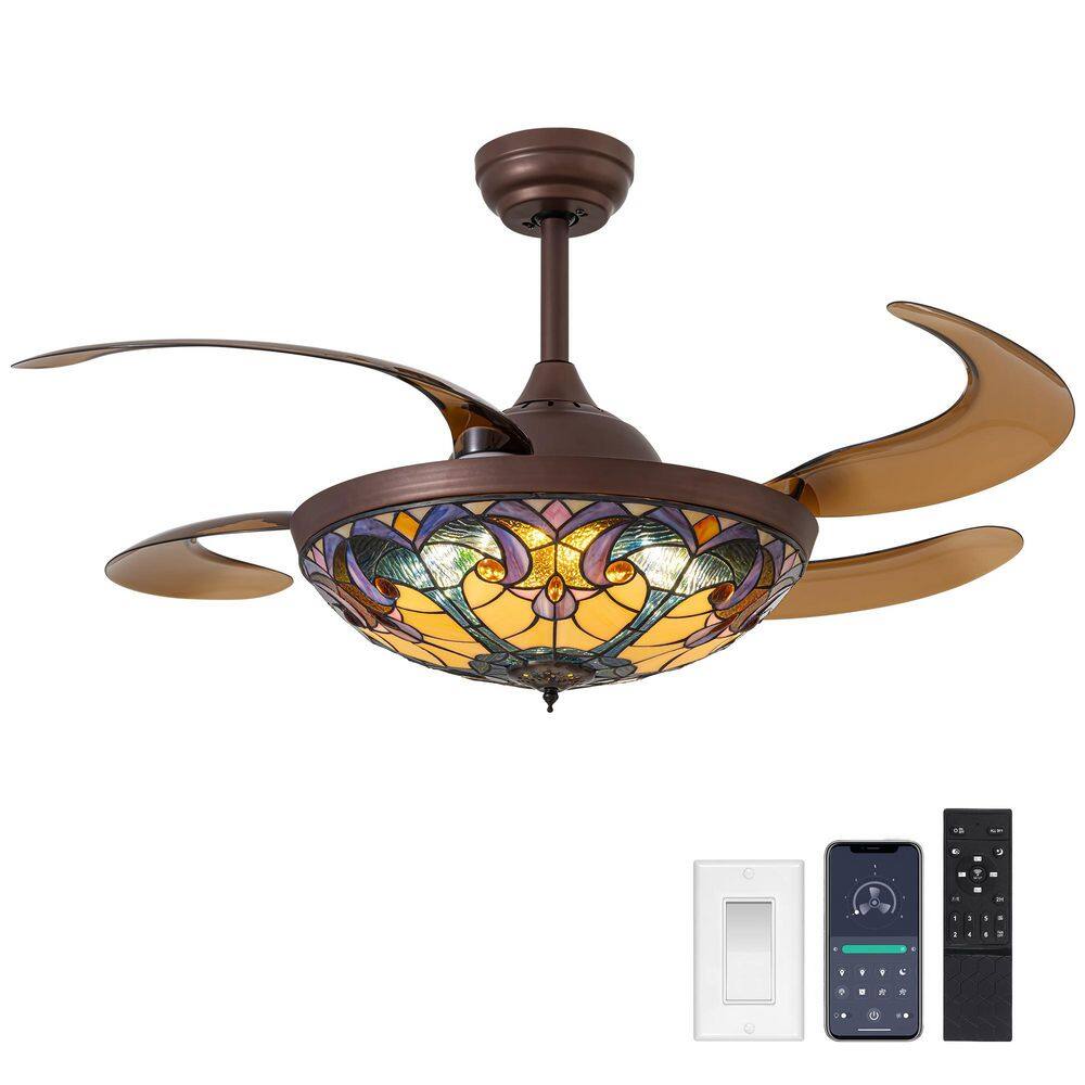 48 in. Coffee Tiffany Standard Ceiling Fan, Fandelier with Light and Remote, Adjustable Downrod Height, Integrated LED price history on PriceWatchPro