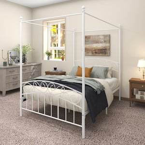 53.94 in. W White Full Size Canopy Metal Platform Bed with Headboard and Footboard