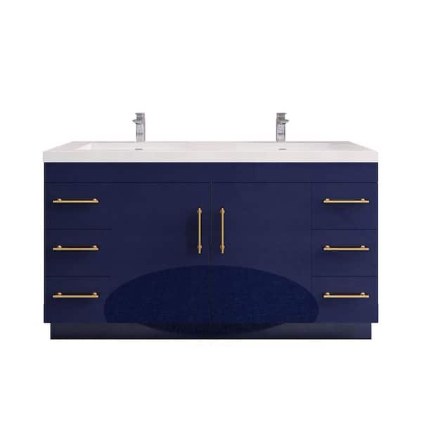 Moreno Bath Elsa 59.06 in. W x 19.50 in. D x 22.05 in. H Bathroom Vanity in High Gloss Night Blue with White Acrylic Top
