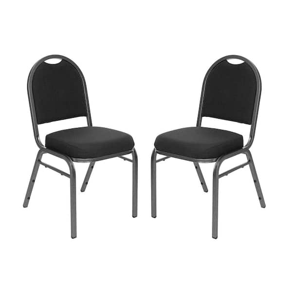 HAMPDEN FURNISHINGS Celia Collection Plush Fabric Padded Stackable Banquet Chair, Black/Silvervein Frame, (Pack of 2)