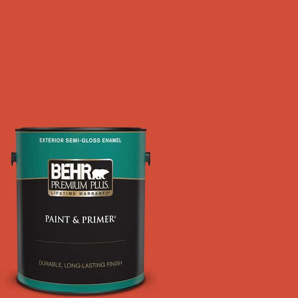 BEHR PREMIUM PLUS 1 gal. #S-G-190 Red Hot Semi-Gloss Enamel Exterior Paint & Primer