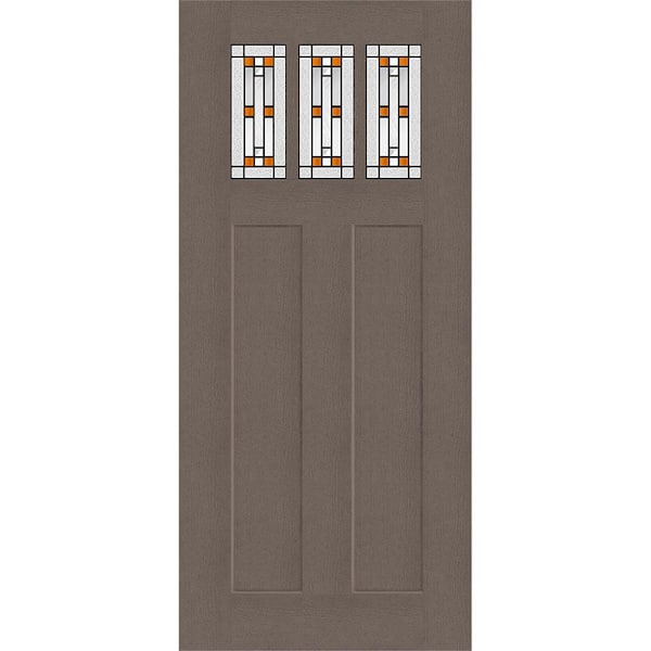 Steves & Sons Regency 36 in. x 80 in. Universal Handing 3Lite Amberton Decorative Glass Ashwood Fir Grain Fiberglass Front Door Slab