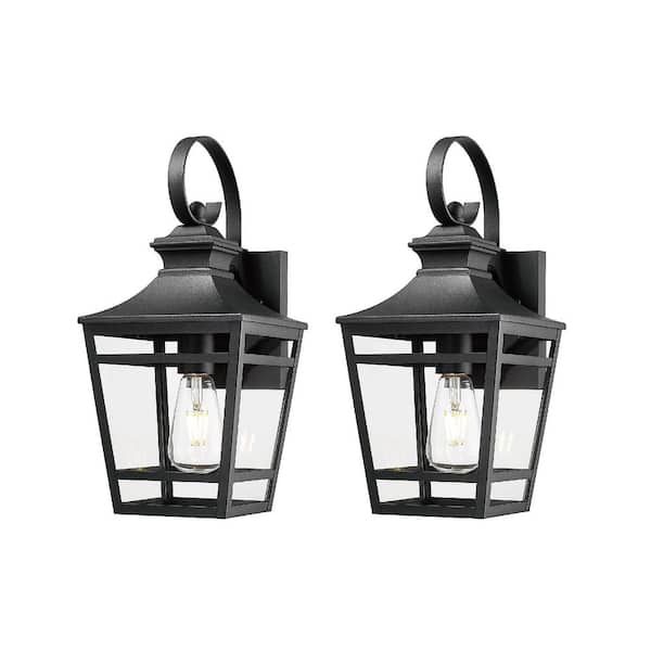 16.5 in. Black Outdoor Hardwired Wall Lantern Sconces with Waterproof Rust Corrosion Resistant No Bulbs Include(2 pack)