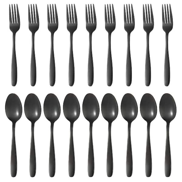 24-Piece Black Stainless Flatware Set with 12 Forks and 12 Spoons Mirror Polished Dining Cutlery Daily