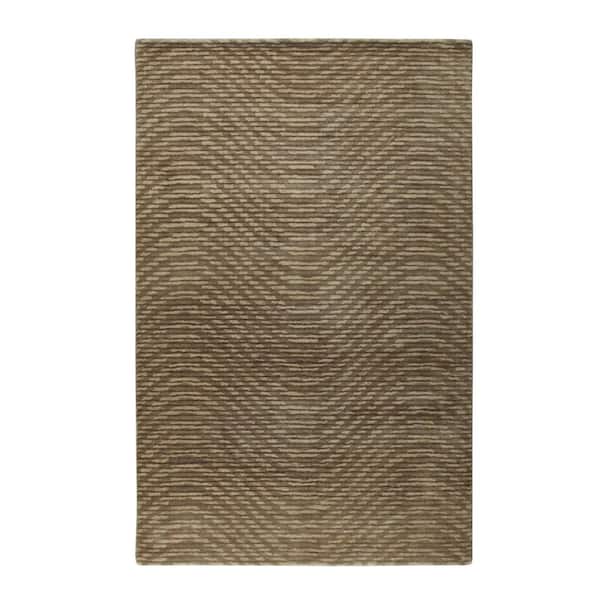 Contemporary Brown Hand-Tufted Wool Area Rug with Waves Pattern, Area Rug