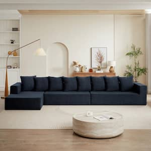 159.2 in. Wide Straight Arm Chenille L-Shaped Minimalist Style Fabric Cloud Couch Sofa Set in. Blue with Fixed Cushions