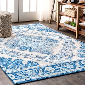 Bohemian Flair Boho Vintage Medallion Cream/Blue 5 ft. x 8 ft. Area Rug