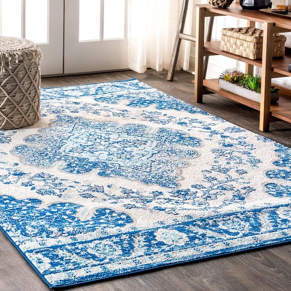 4 ft. x 6 ft. Cream/Blue Bohemian Flair Boho Vintage Medallion Area Rug