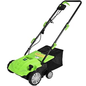 13 in. 12 Amp Corded Scarifier Electric Lawn Dethatcher w/40L Collection Bag Green