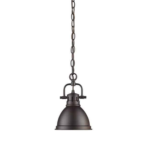 Golden Lighting Duncan 1-Light Rubbed Bronze Mini Pendant with Rubbed Bronze Shade (Chain)