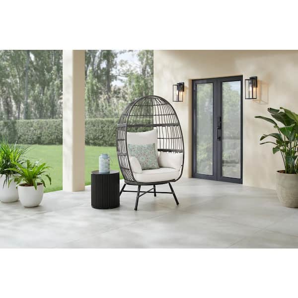 Breezy Bay Gray Wicker Outdoor Egg Chair with CushionGuard Almond Cushions