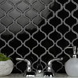 Metro Lantern Glossy Black 9-1/2 in. x 10-3/4 in. Porcelain Mosaic Tile (7.3 sq. ft./Case)
