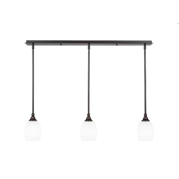 Unbranded Livingston 100-Watt 3 Light Dark Granite Linear Pendant Light with 5 in. White Linen Glass Shades No Bulbs Included