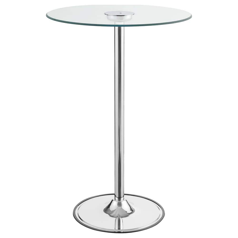 Round Clear Glass Extendable Bar Height Table with Chrome Base