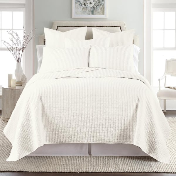 LEVTEX HOME Cross Stitch Cream Solid Cotton 26 in. x 26 in. Euro Sham (Set of 2)