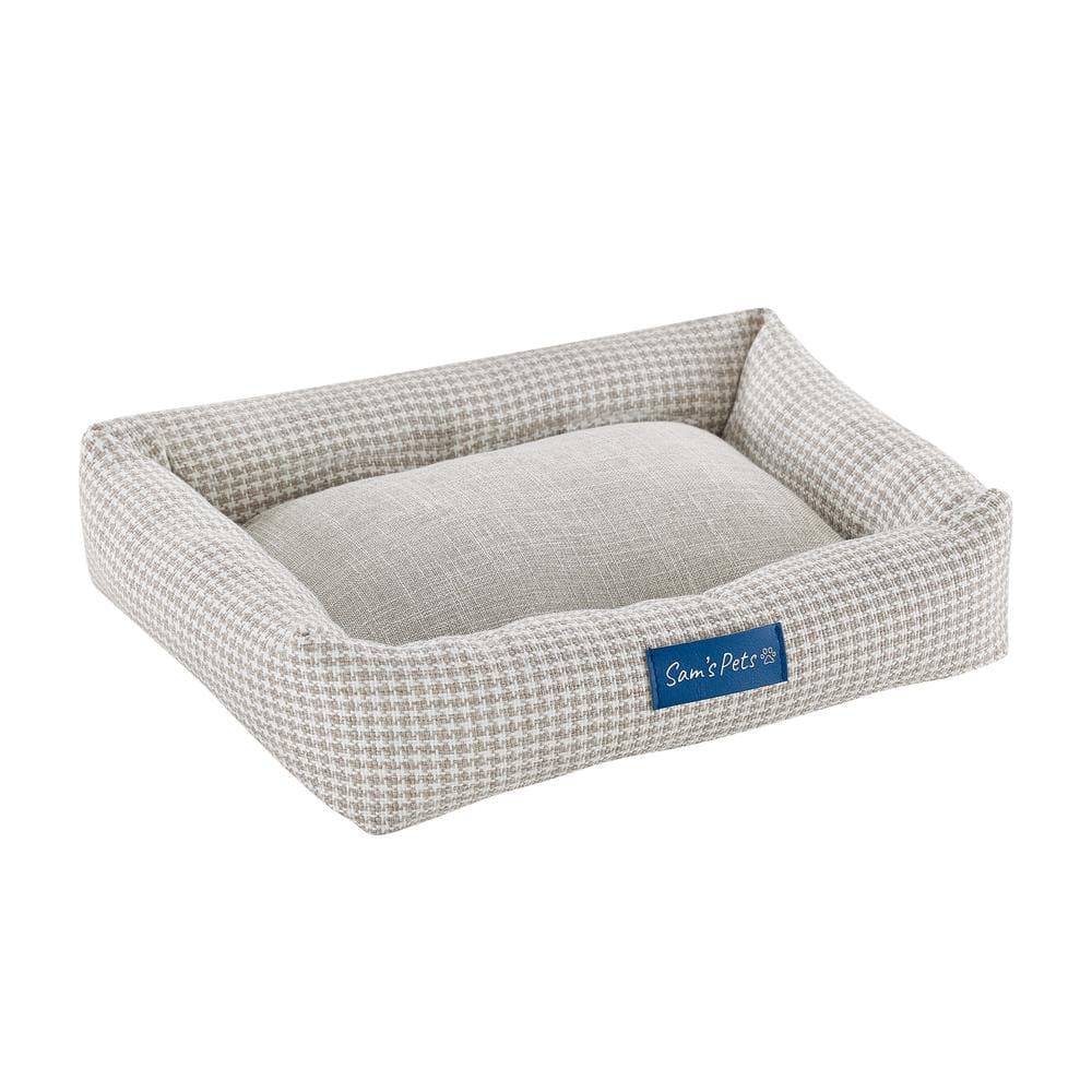 Small Beige Plaid Elevated Outdoor Dog Bed