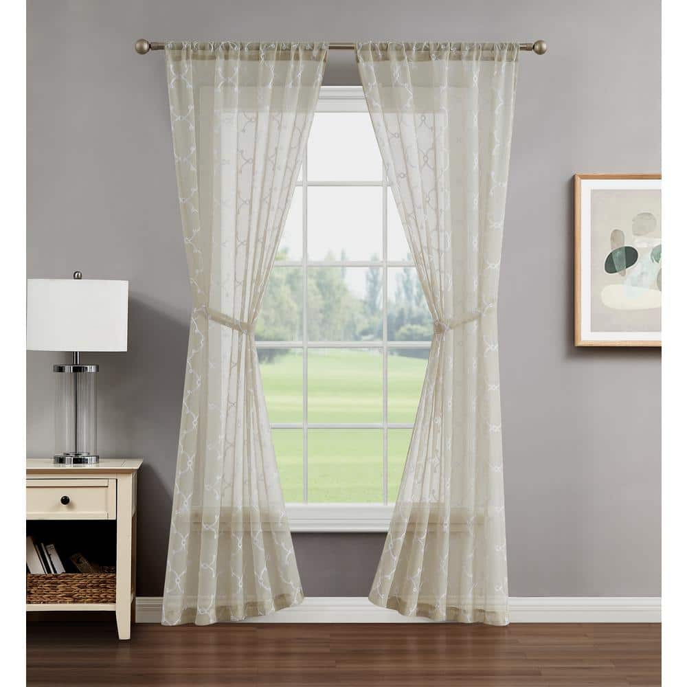 Creative Home Ideas Selena Linen Faux Linen Sheer Rod Pocket Tiebacks ...