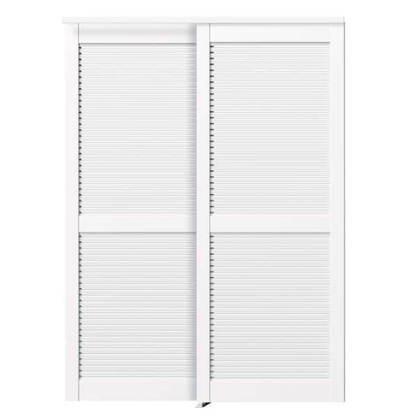 60 in. x 80 in. MDF, Solid Core, White Louvered Panel, PVC Covering Sliding Door with All Hardware
