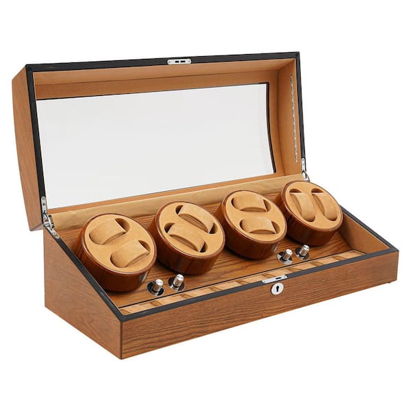 25 in. x 10 in. x 8.5 in. Light Brown 8-Watch Winder Wood MDF 9 Watches Storage Display Watch Box