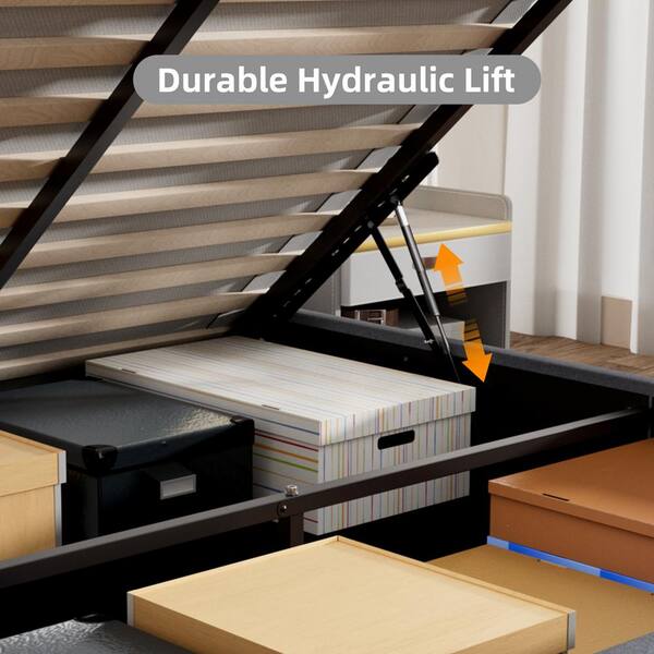Ahokua Gray Plywood Frame King Size Linen Upholstered Platform Bed with Lifting Storage BH001 ST GY K The Home Depot