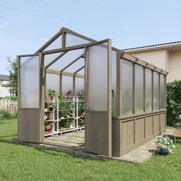 Sizzim 8 ft. x 10 ft. Wooden Garden Plant Greenhouse for Outdoors