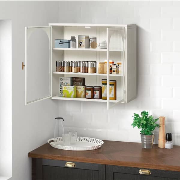 27.56 in. W x 9.06 in. D x 23.62 in. H Modern Bathroom Storage Wall Cabinet with Characteristic Woven Pattern in White
