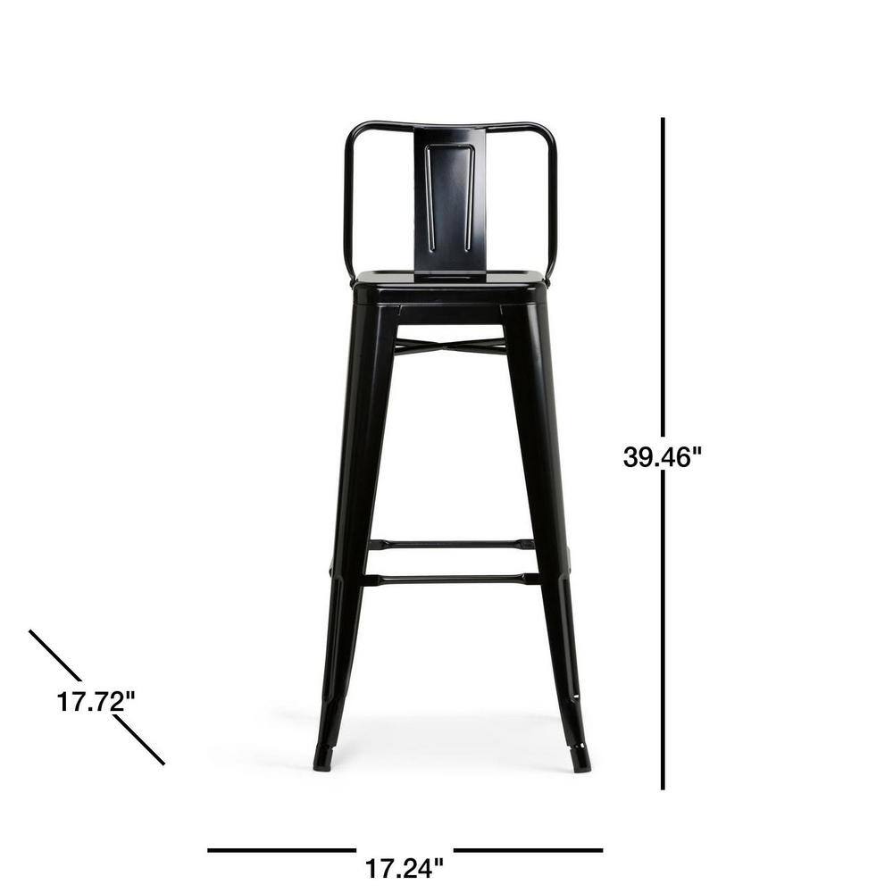 Rayne Industrial Black Metal Bar Stool with Curved Back - Set of 2