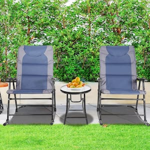3-Piece Metal Patio Conversation Set with 2 Folding Outdoor Rocking Chair with 1 Table
