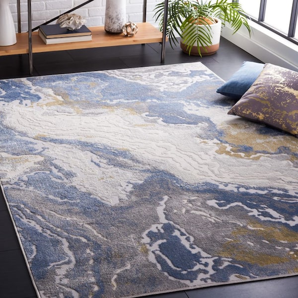 Palma 2 ft. x 4 ft. Beige/Light Blue Distressed Marble Area Rug